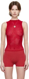 Isa Boulder Red Rib-knit Halter Bodysuit In Cherry Red