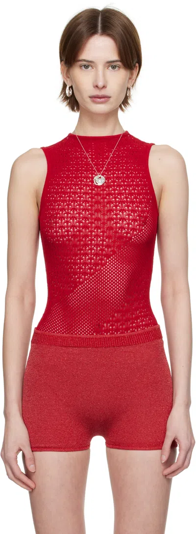 Isa Boulder Red Rib-knit Halter Bodysuit In Cherry Red