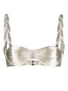 Isa Boulder Silver-tone Ruched Bikini Top In Silver
