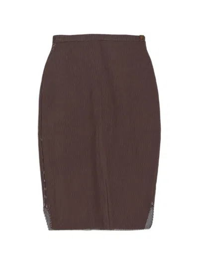 Isa Boulder Ribbed Midi Skirt In Brown