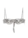 Isa Boulder Ruched Bikini Top In Silver