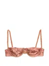 Isa Boulder Ruched Weave Bikini Top In Brown