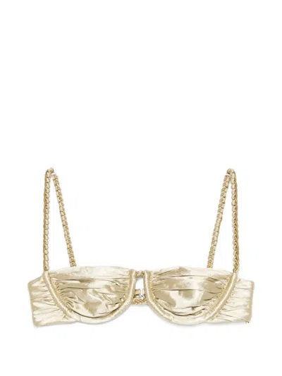 Isa Boulder Ruched Weave Bikini Top In Multi