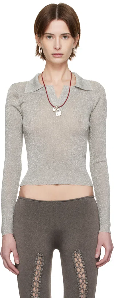 Isa Boulder Silver Metallic Long Sleeve Polo