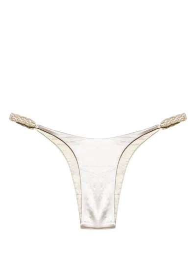 Isa Boulder Silver-tone Satin-finish Bikini Bottoms