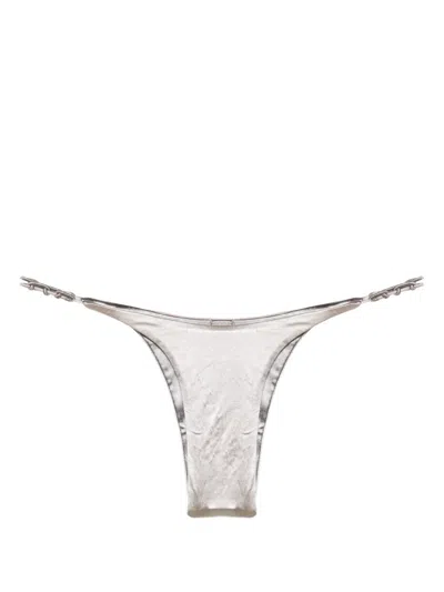 Isa Boulder Silver-tone Satin-finish Bikini Top In Grey