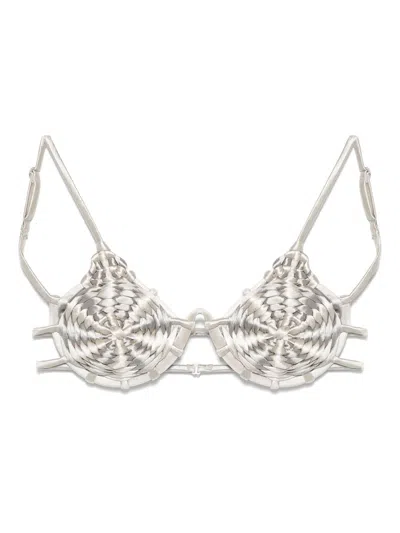 Isa Boulder Spiral-weave Bikini Top In Grey