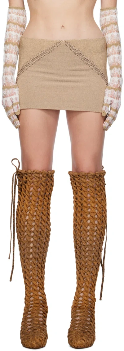Isa Boulder Ssense Exclusive Beige Miniskirt In Gold