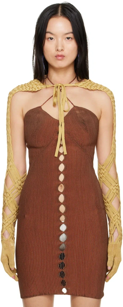 Isa Boulder Ssense Exclusive Beige Spiralweave Gloves In Gold