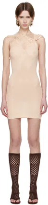 Isa Boulder Ssense Exclusive Off-white One Pinch Shoulder Crocheted Minidress In Sand