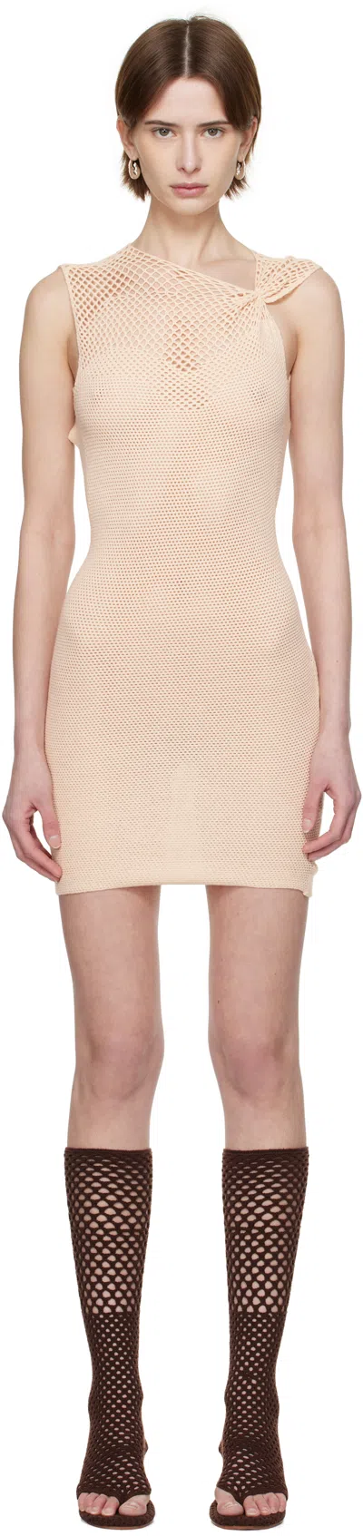 Isa Boulder Ssense Exclusive Off-white One Pinch Shoulder Crocheted Minidress In Sand