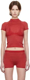 Isa Boulder Ssense Exclusive Red Knitted Malley Bra & Jia Baby T-shirt Set In Cherry Red
