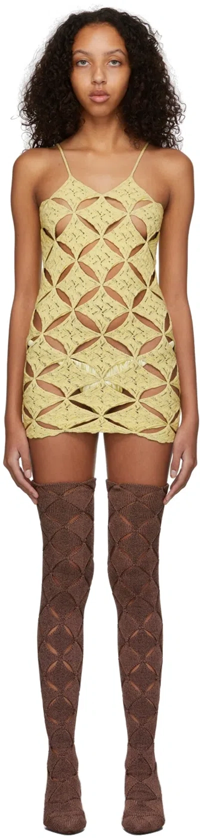 Isa Boulder Argyle Cut-out Stretch-knitted Mini Dress In Yellow/brow