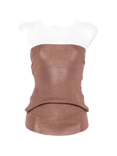 Isa Boulder Strapless Layered Top In Brown