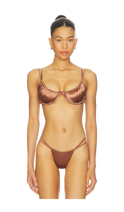Isa Boulder Twisted Bikini Top In Brown