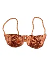 Isa Boulder Twisted-strap Satin Bikini Top In Gold