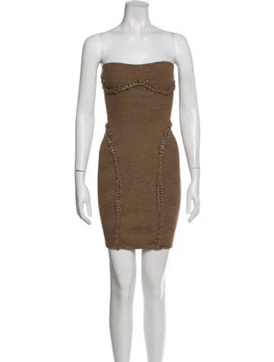 Pre-owned Isa Boulder V-neck Knee-length Dress In Brown
