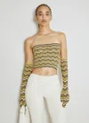 Isa Boulder Wave Knit Bandeau Top With Glove Set In Yellow