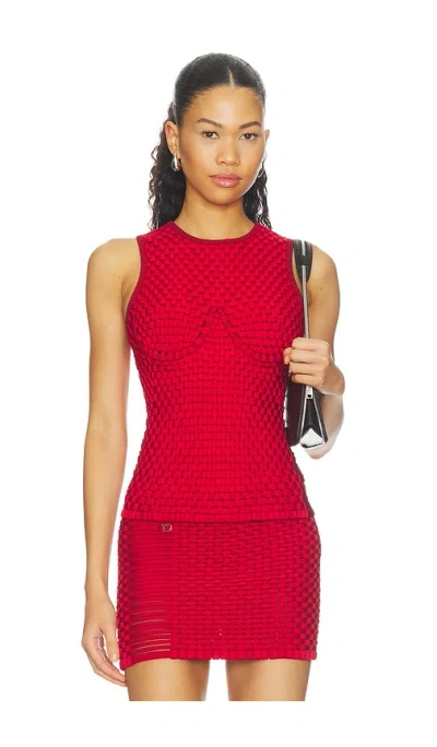 Isa Boulder Woven Tight Tank Top In Red