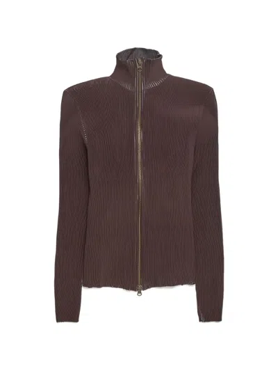 Isa Boulder Zip-up Ribbed Cardigan In Brown