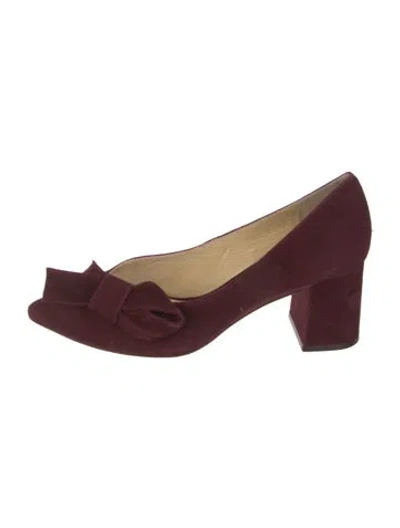 Pre-owned Isa Tapia Suede Bow Accents Pumps In Burgundy