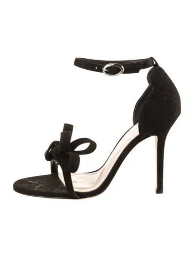 Pre-owned Isa Tapia Suede Bow Accents Sandals In Black