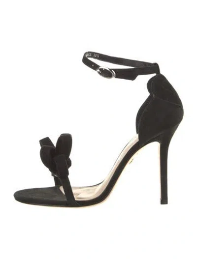 Pre-owned Isa Tapia Suede Bow Accents Sandals In Black
