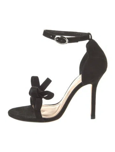 Pre-owned Isa Tapia Suede Bow Accents Sandals In Black