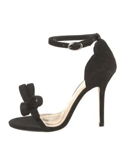 Pre-owned Isa Tapia Suede Bow Accents Sandals In Black