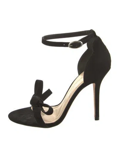Pre-owned Isa Tapia Suede Bow Accents Sandals In Black
