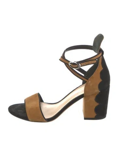 Pre-owned Isa Tapia Suede Colorblock Pattern Sandals In Brown