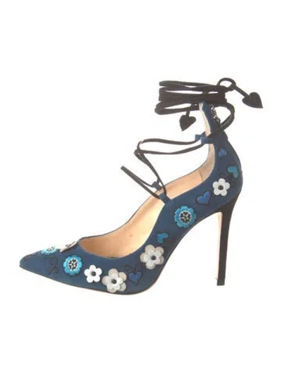 Pre-owned Isa Tapia Suede Floral Print Pumps In Blue