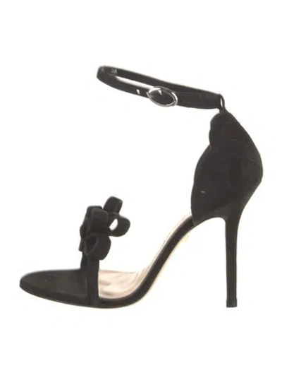 Pre-owned Isa Tapia Suede Floral Print Sandals In Black