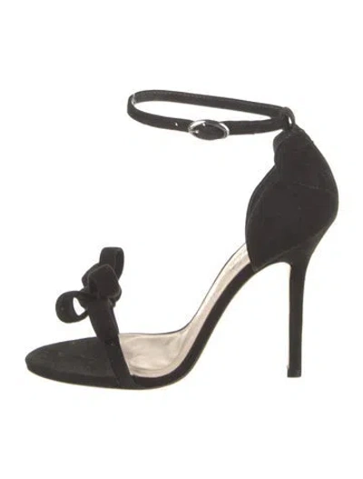 Pre-owned Isa Tapia Suede Floral Print Sandals In Black