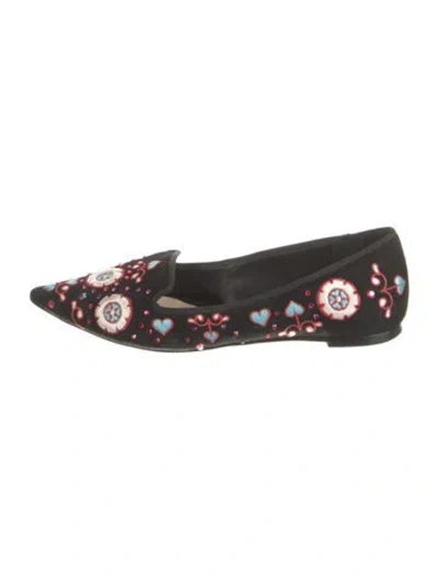Pre-owned Isa Tapia Suede Patterned Loafers In Black