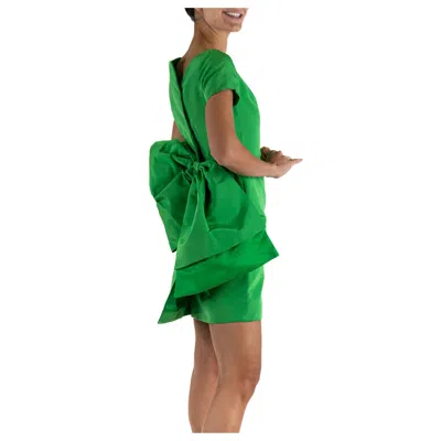 Pre-owned Isaac Mizrahi 1990s  Lime Green Silk Faille Cocktail Dress With Giant Bow Accent