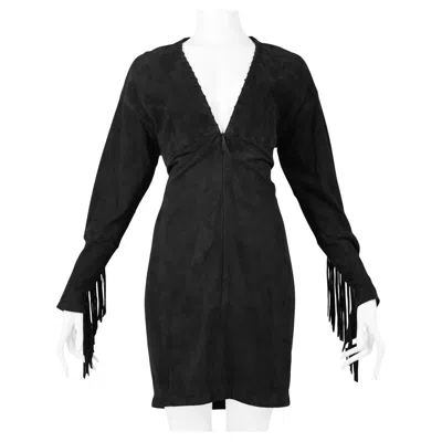 Pre-owned Isaac Mizrahi Issac Mizrahi Black Leather Suede Dress 1989