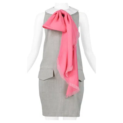 Pre-owned Isaac Mizrahi Issac Mizrahi Grey Dress With Pink Bow 1991