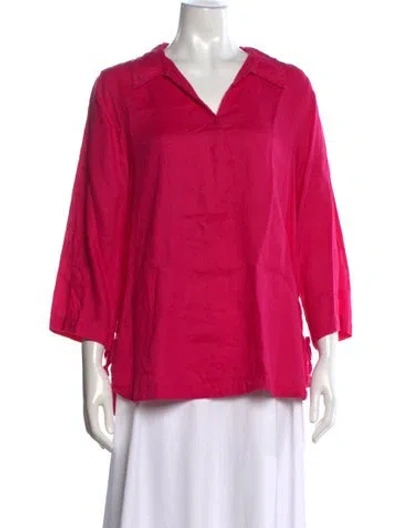 Pre-owned Isaac Mizrahi Linen Three-quarter Sleeve Top In Pink
