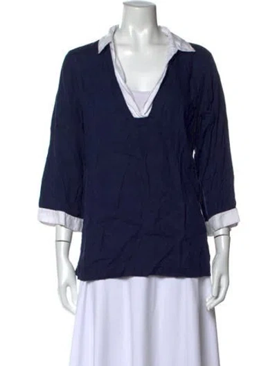 Pre-owned Isaac Mizrahi Linen V-neck Top In Blue