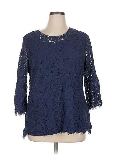 Pre-owned Isaac Mizrahi Live 3/4 Sleeve Blouse In Blue