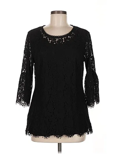 Pre-owned Isaac Mizrahi Live 3/4 Sleeve Top Black Keyhole Neckline Tops