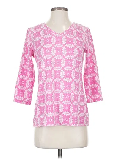 Pre-owned Isaac Mizrahi Live 3/4 Sleeve Top Pink Square Neckline Tops