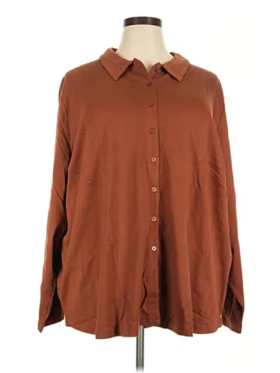 Pre-owned Isaac Mizrahi Live Long Sleeve Button Down Shirt In Brown
