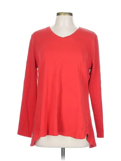 Pre-owned Isaac Mizrahi Live Long Sleeve Top Red V Neck Tops