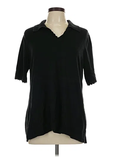 Pre-owned Isaac Mizrahi Live Short Sleeve Top Black V-neck Tops