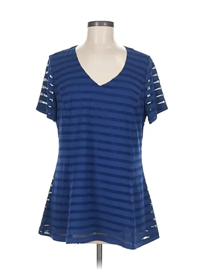 Pre-owned Isaac Mizrahi Live Short Sleeve Top Blue V Neck Tops
