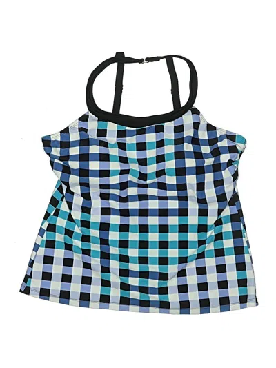 Pre-owned Isaac Mizrahi Live Swimsuit Top Blue Checkered/gingham Pattern Swimwear