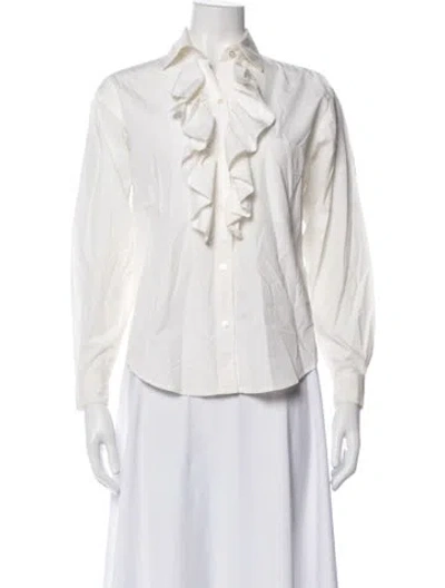 Pre-owned Isaac Mizrahi Long Sleeve Blouse In White