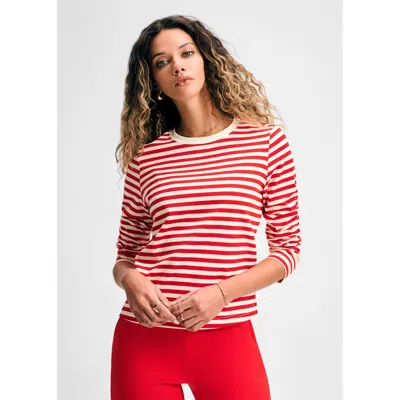 Isaac Mizrahi Long Sleeve Stripe Tee In Red